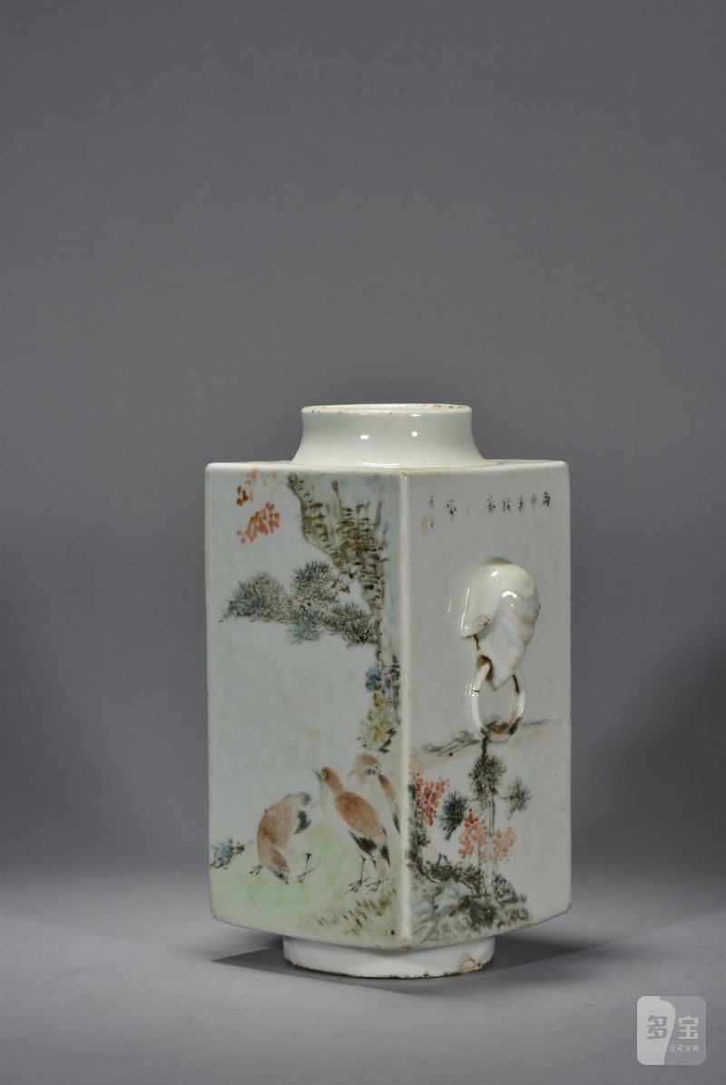 清光绪 胡孔规山水花鸟琮式瓶 - 图3